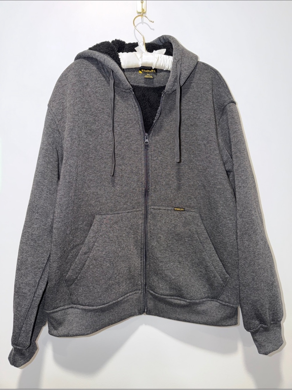 STANLEY XL Gray workwear full-zip front black warm sherpa lining fleece hoodie